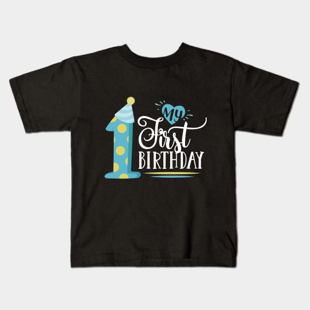 My First Birthday Celebration, Gender Reveal Kids T-Shirt by SweetMay